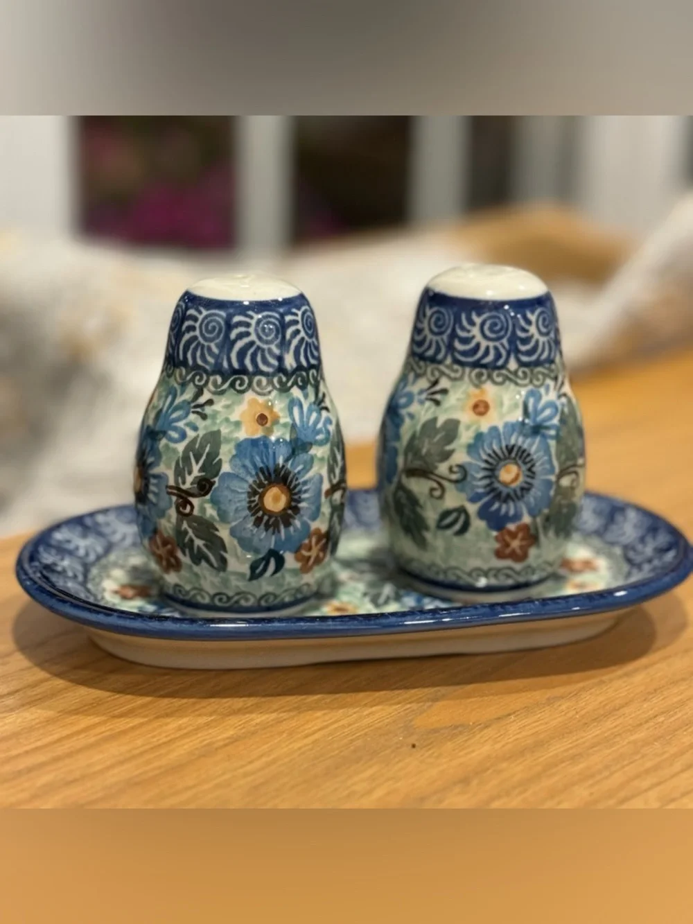 Handmade Polish  Pottery Salt & Pepper Shaker Set Stoneware  Unikat